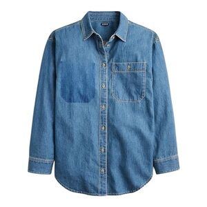 J. Crew Chambray Relaxed Fit Denim Button-Up Faux Pocket Shirt NEW‎ Faux Pocket